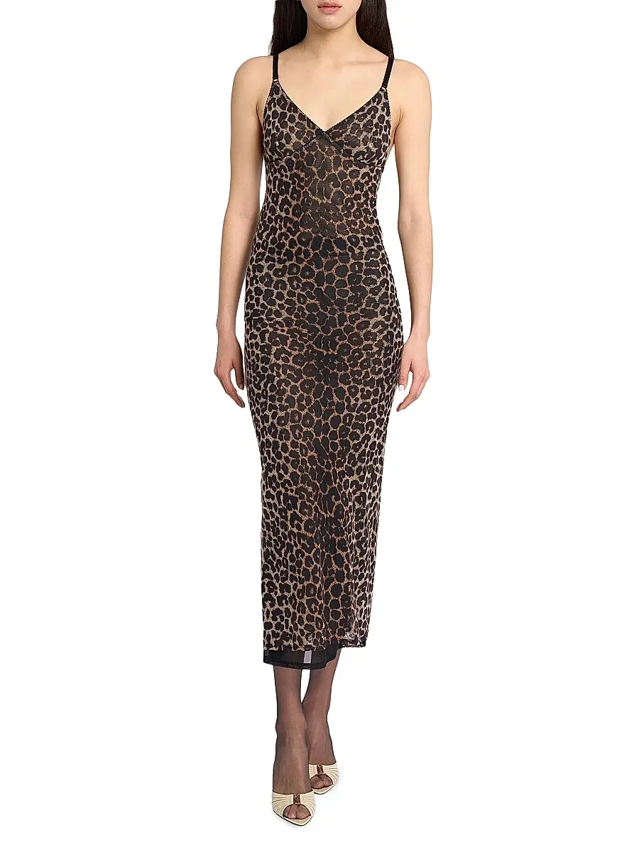 Saint Laurent Women's Slip Dress in Leopard Tulle - Leopard | Thumbnail 2 Saint Laurent Women's Slip Dress in Leopard Tulle - Leopard | Thumbnail 2