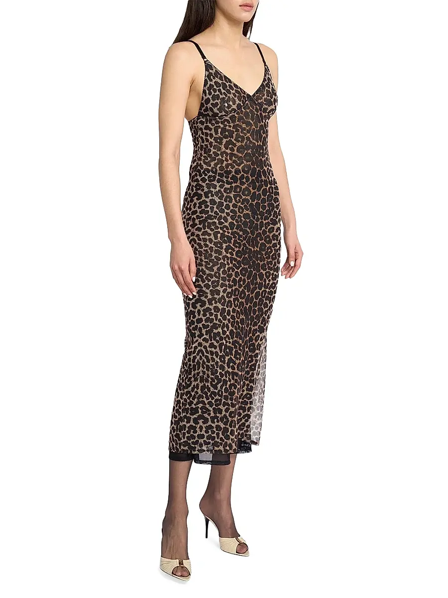 Saint Laurent Women's Slip Dress in Leopard Tulle - Leopard | Thumbnail 4 Saint Laurent Women's Slip Dress in Leopard Tulle - Leopard | Thumbnail 4