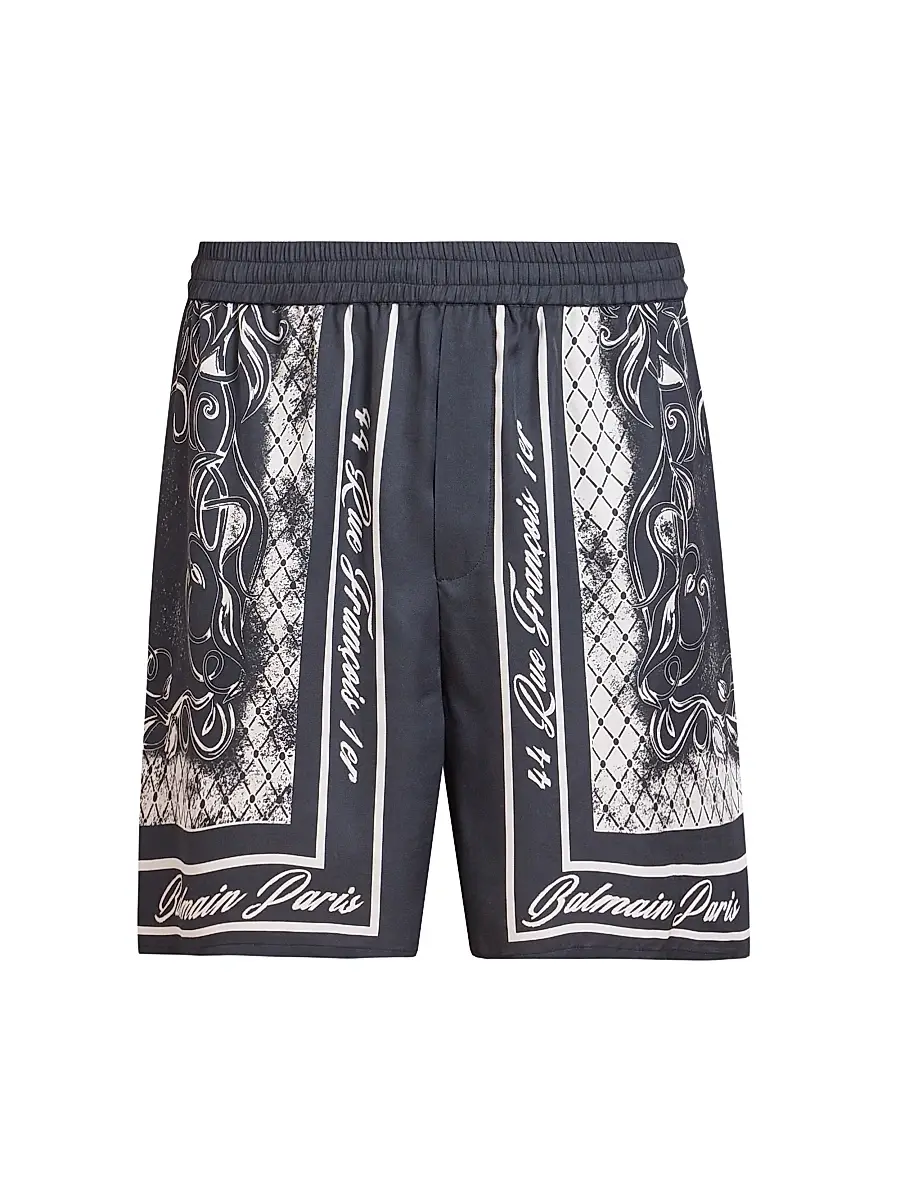Balmain Men's Foulard Satin Pajama Shorts - Gris Fonce Blanc | Image 1 Balmain Men's Foulard Satin Pajama Shorts - Gris Fonce Blanc | Image 1