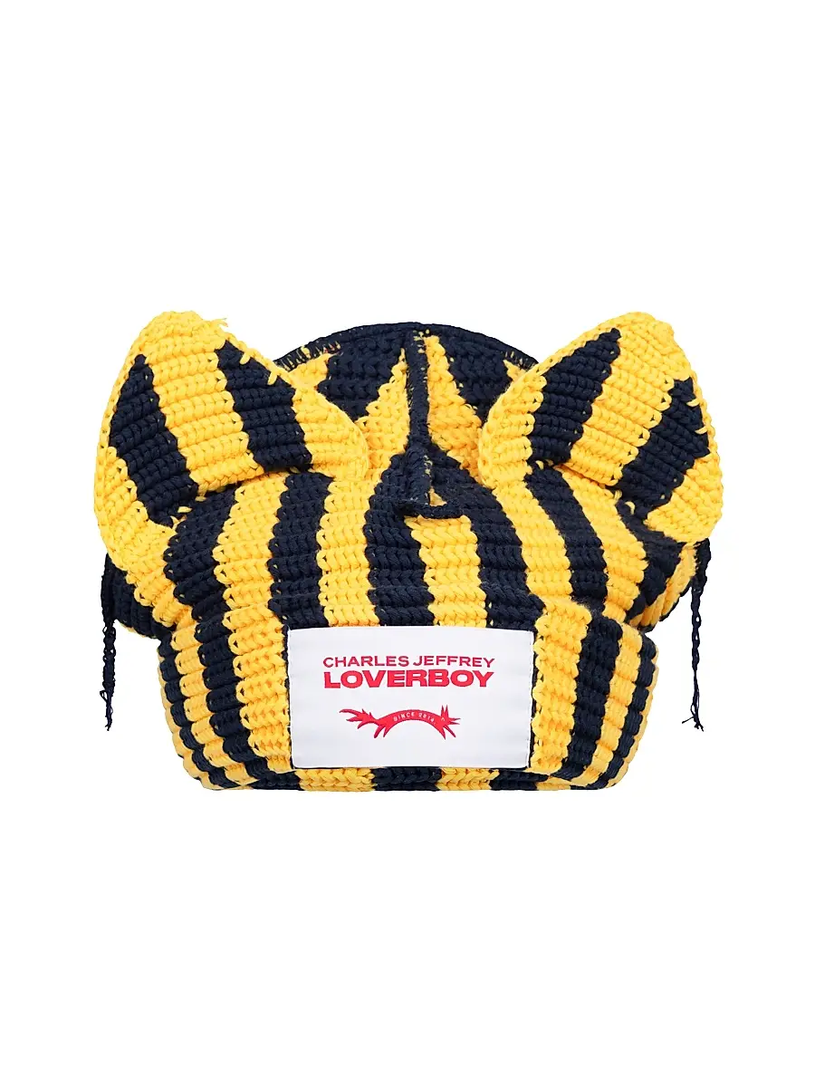 Charles Jeffrey Loverboy Men's Chunky Ears Beanie - Yellow Navy | Image 1 Charles Jeffrey Loverboy Men's Chunky Ears Beanie - Yellow Navy | Image 1