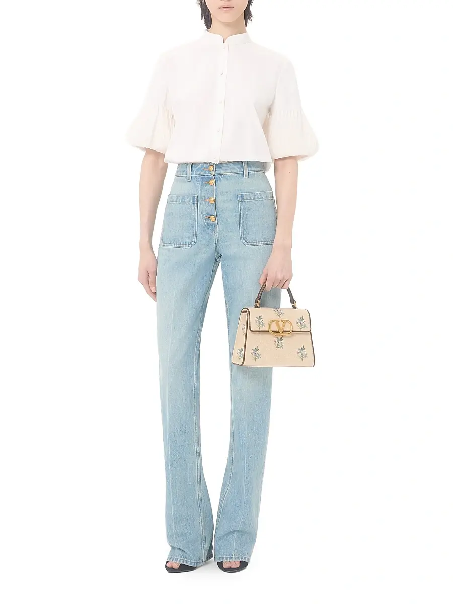 Valentino Women's VSling Small Handbag in Linen with Embroidery | Thumbnail 2 Valentino Women's VSling Small Handbag in Linen with Embroidery | Thumbnail 2