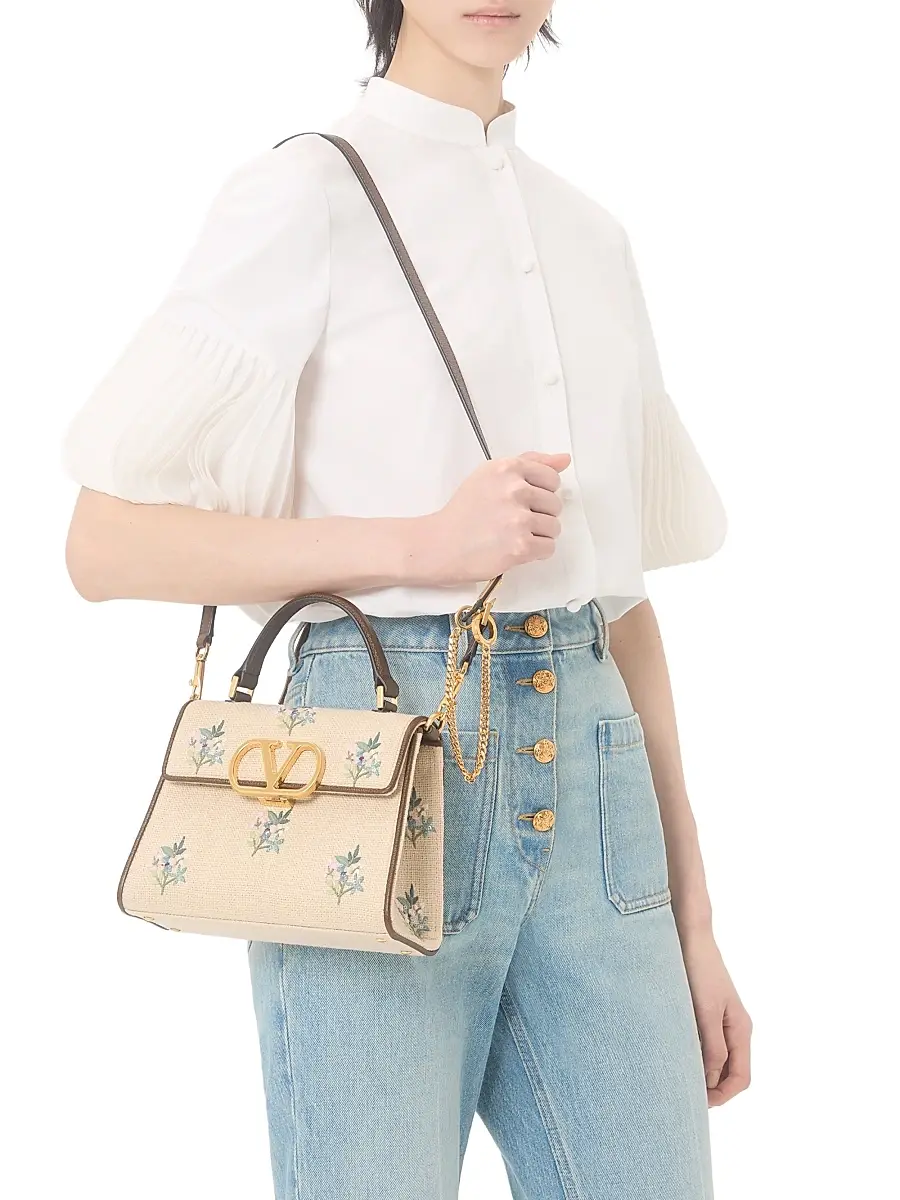 Valentino Women's VSling Small Handbag in Linen with Embroidery | Thumbnail 3 Valentino Women's VSling Small Handbag in Linen with Embroidery | Thumbnail 3
