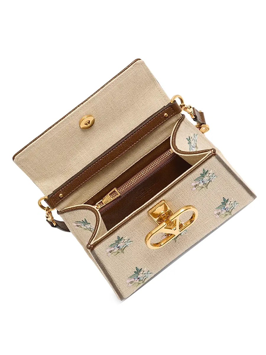 Valentino Women's VSling Small Handbag in Linen with Embroidery | Thumbnail 7 Valentino Women's VSling Small Handbag in Linen with Embroidery | Thumbnail 7