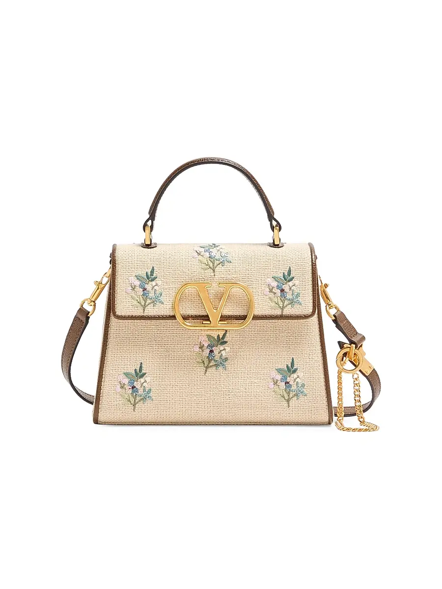 Valentino Women's VSling Small Handbag in Linen with Embroidery