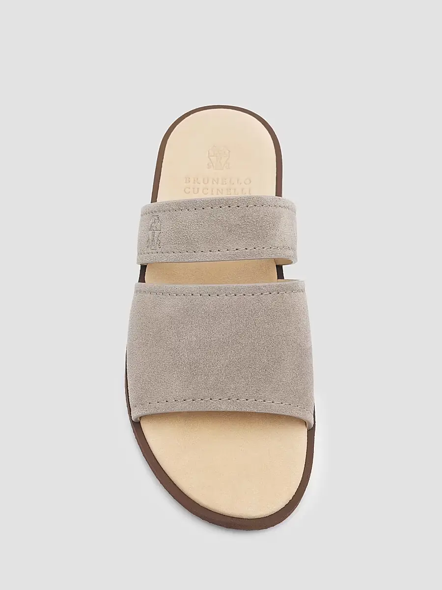 Brunello Cucinelli Men's Suede Open-Toe Slide Sandals | Thumbnail 3