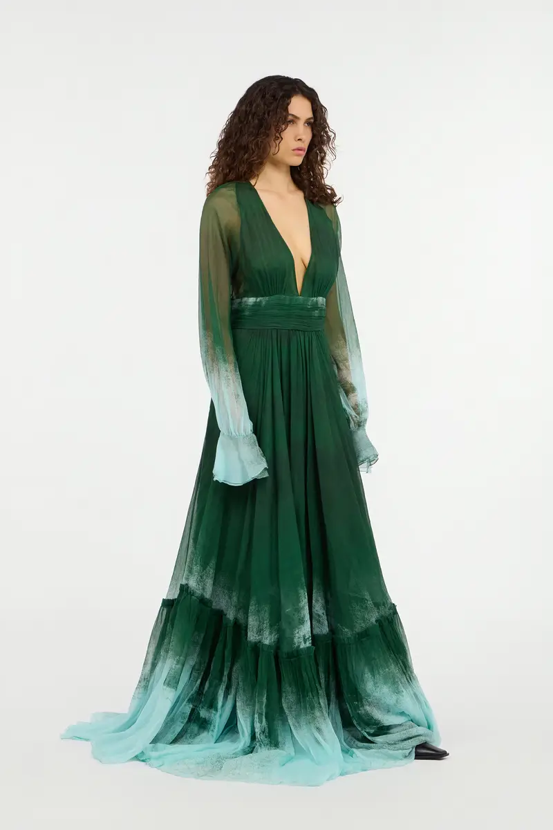 Roberto Cavalli Long Empire-Style Pure Silk Dress | Thumbnail 2