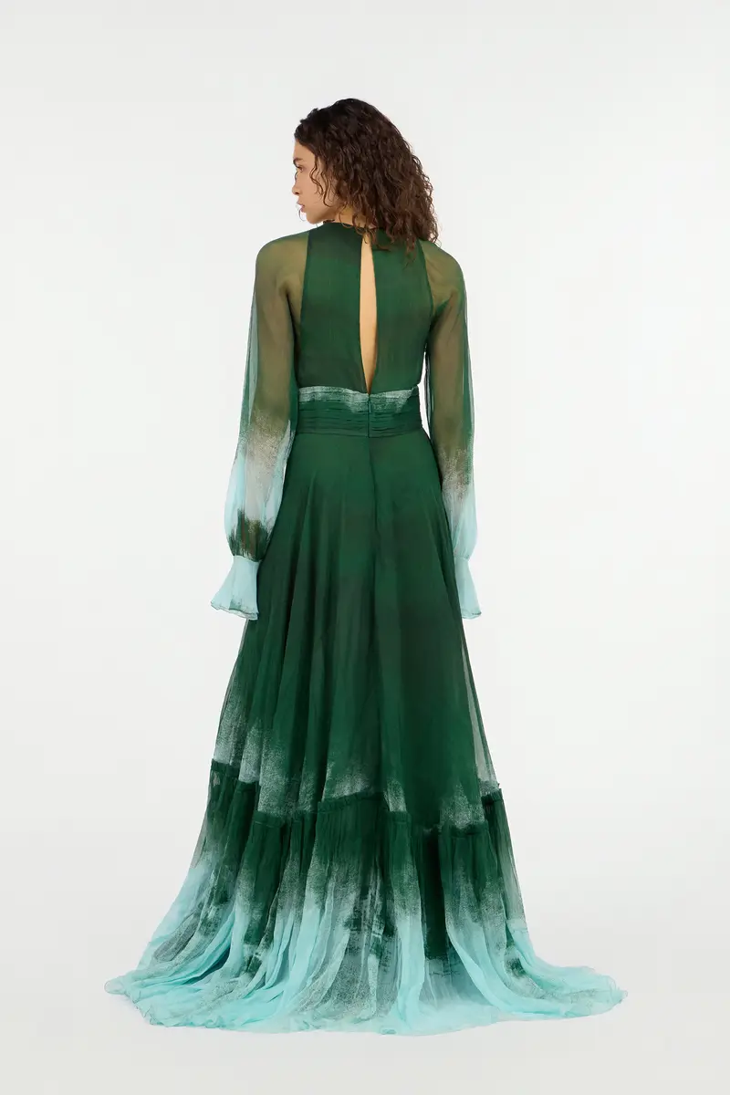 Roberto Cavalli Long Empire-Style Pure Silk Dress | Thumbnail 3