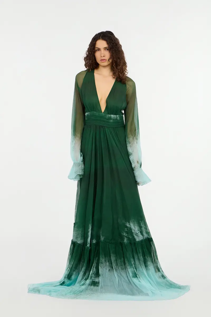 Roberto Cavalli Long Empire-Style Pure Silk Dress | Thumbnail 7