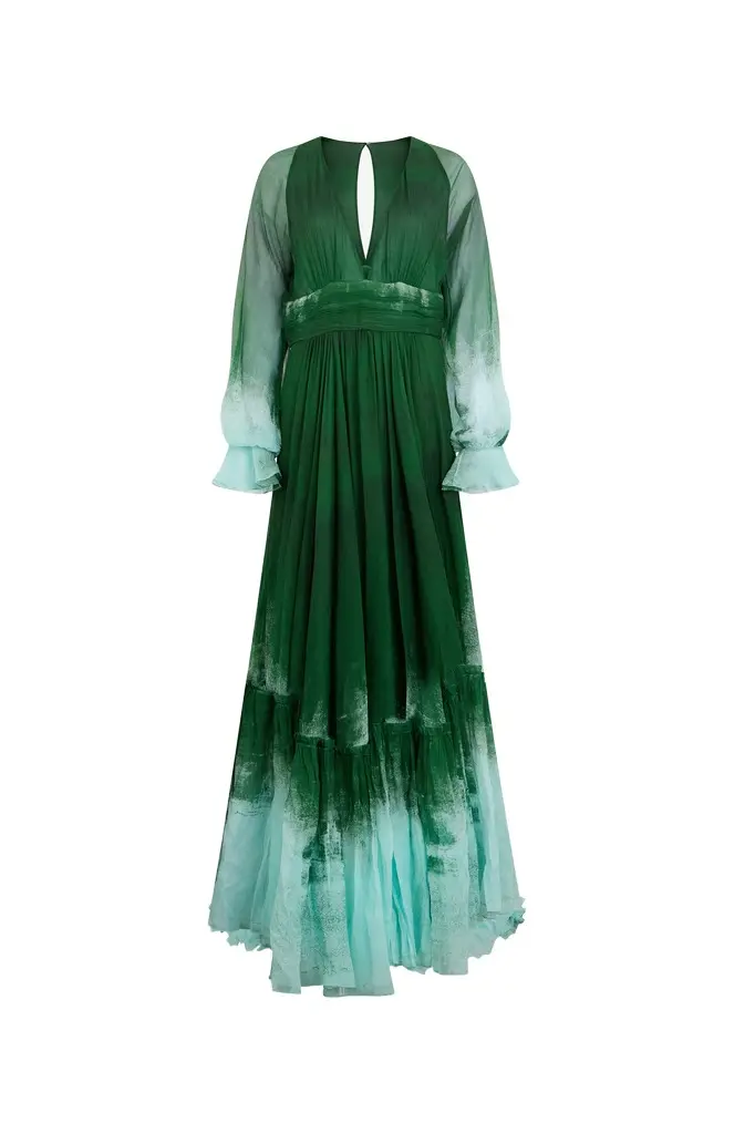 Roberto Cavalli Long Empire-Style Pure Silk Dress