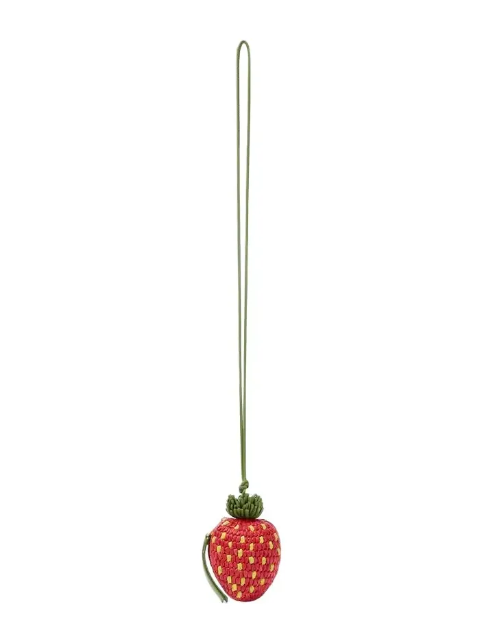 Strawberry raffia coin purse with strap Strawberry raffia coin purse with strap