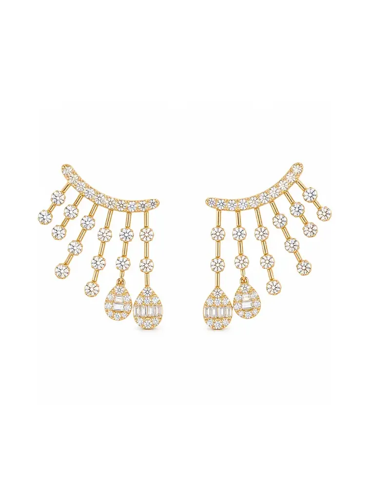 1.20ct Diamond 14K Gold Cluster Climber Earrings 1.20ct Diamond 14K Gold Cluster Climber Earrings