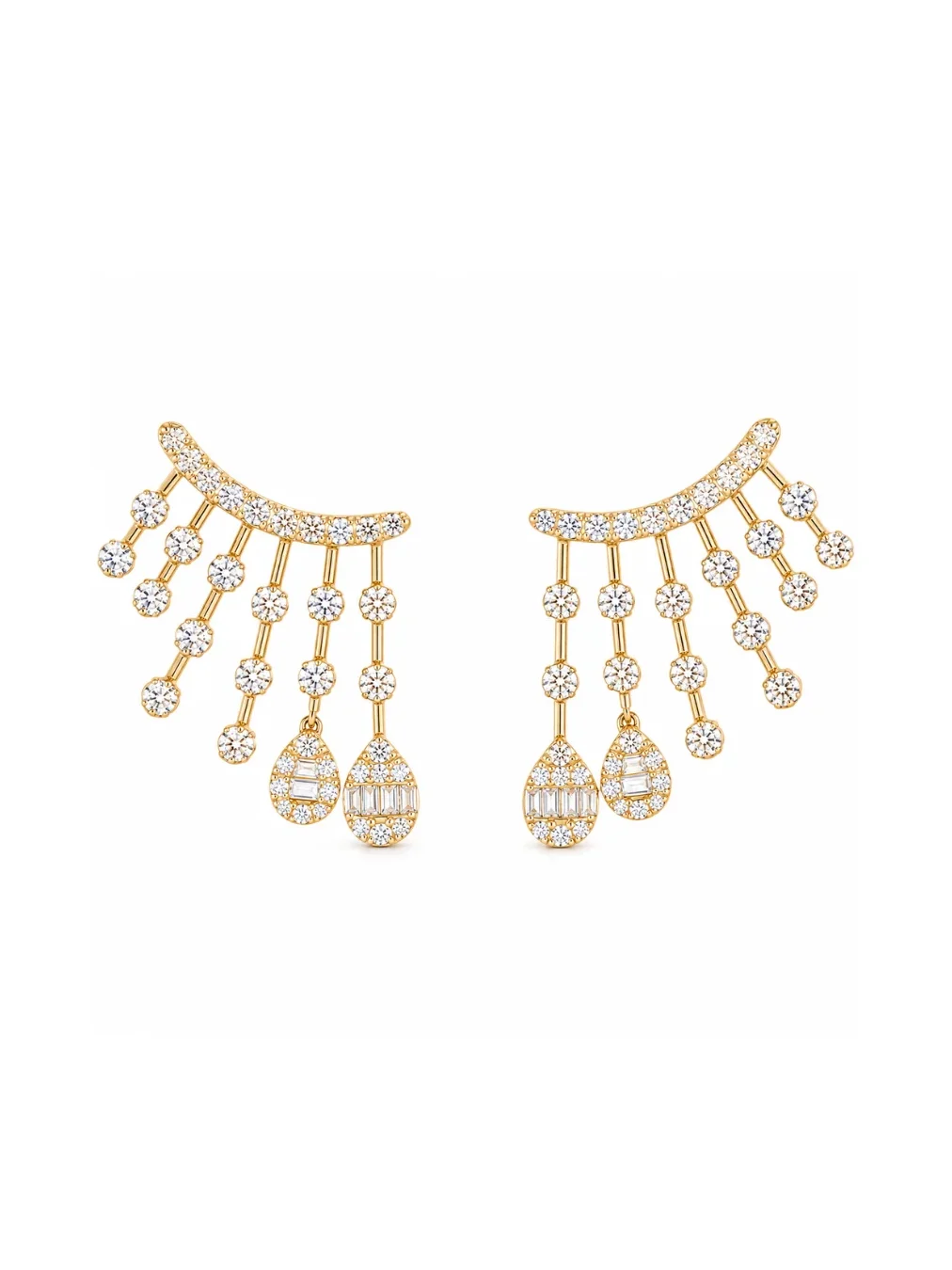 1.20ct Diamond 14K Gold Cluster Climber Earrings