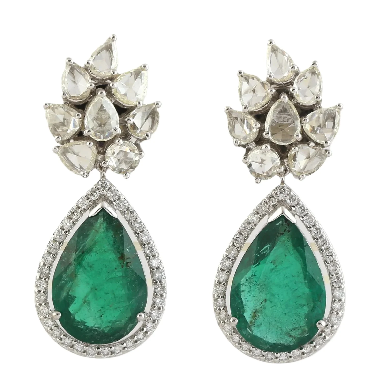 10.17ct Diamond Emerald 18K Gold Flower Earrings