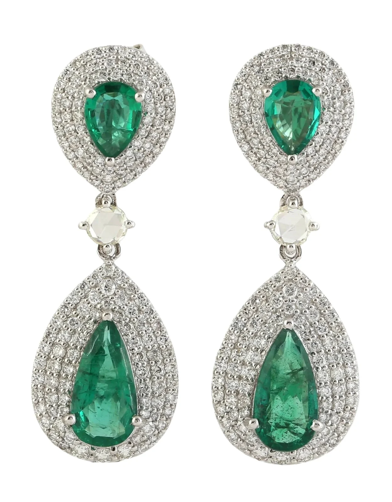 Wish Fine Jewelry 5.89ct Diamond Emerald 18K Gold Drop Earrings