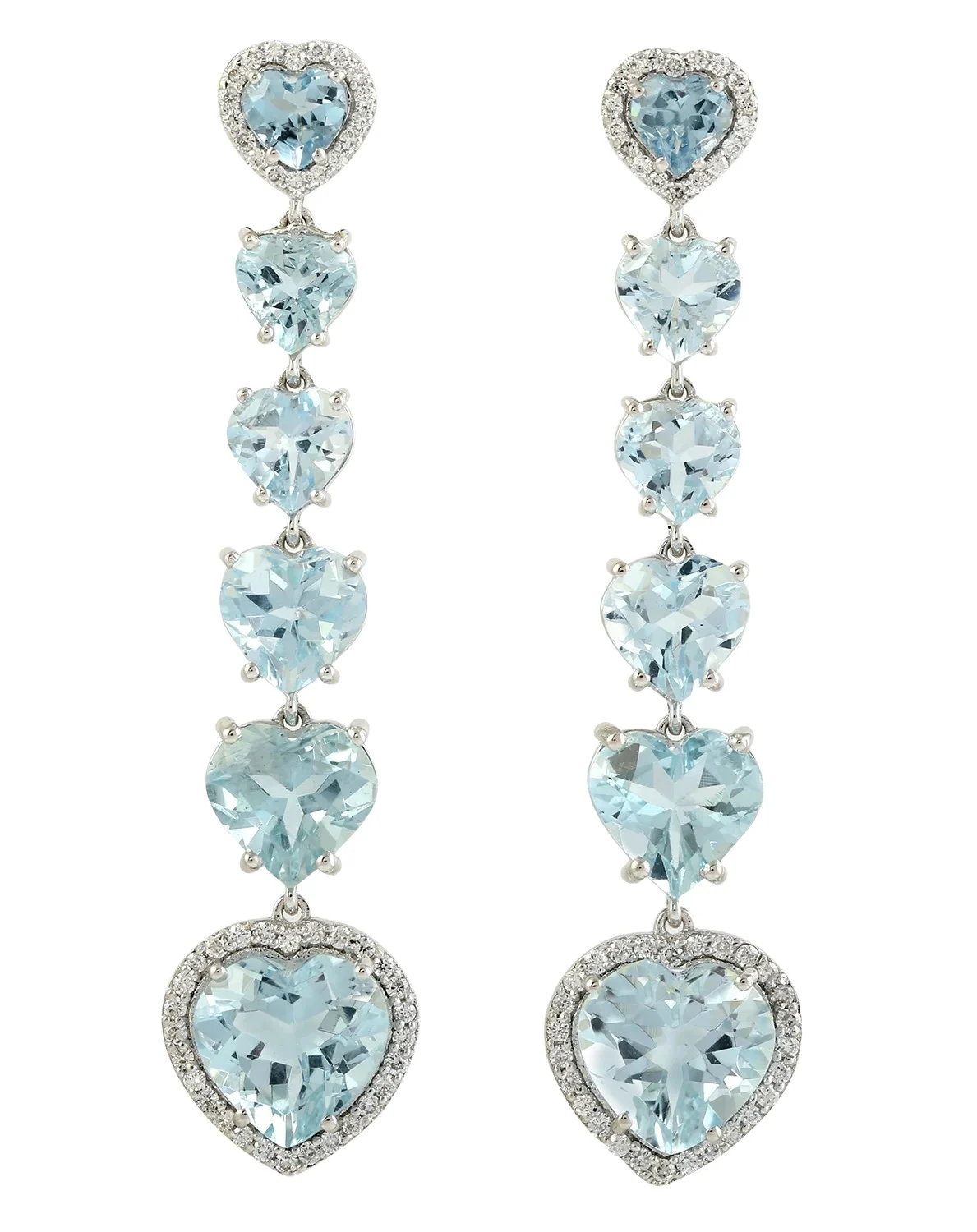 9.12ct Diamond Aquamarine 18K Gold Heart Drop Earrings 9.12ct Diamond Aquamarine 18K Gold Heart Drop Earrings