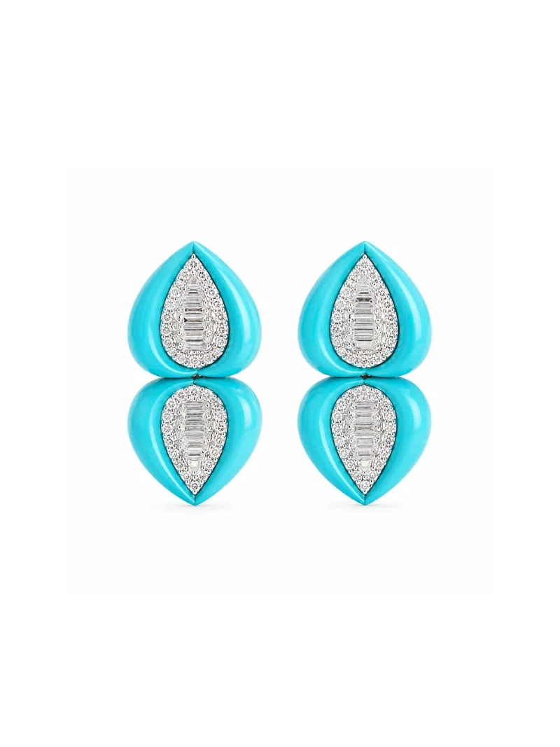 9.58ct Diamond Turquoise 18K Gold Drop Earrings 9.58ct Diamond Turquoise 18K Gold Drop Earrings