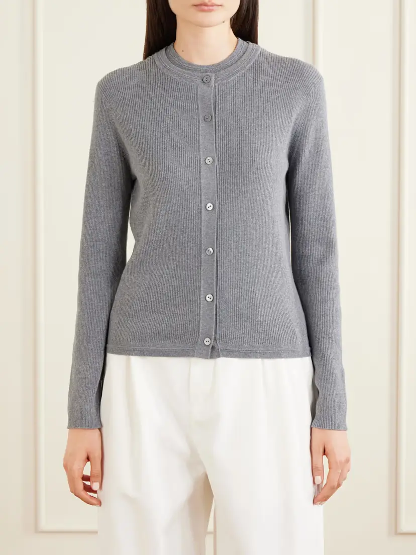 Lisa Yang Abeena Ribbed Cotton And Cashmere-blend Cardigan - Gray | Thumbnail 3