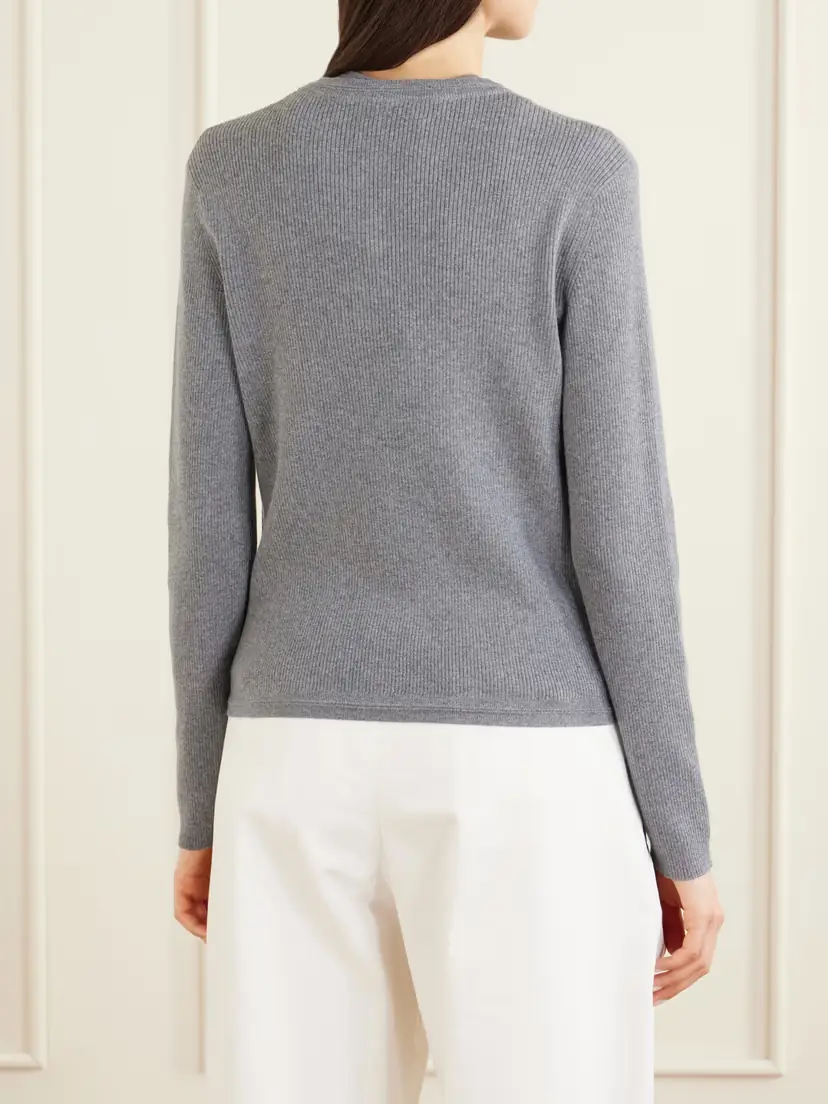 Lisa Yang Abeena Ribbed Cotton And Cashmere-blend Cardigan - Gray | Thumbnail 4