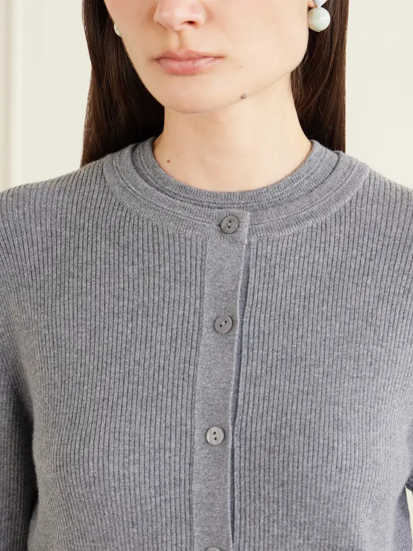 Lisa Yang Abeena Ribbed Cotton And Cashmere-blend Cardigan - Gray | Thumbnail 5