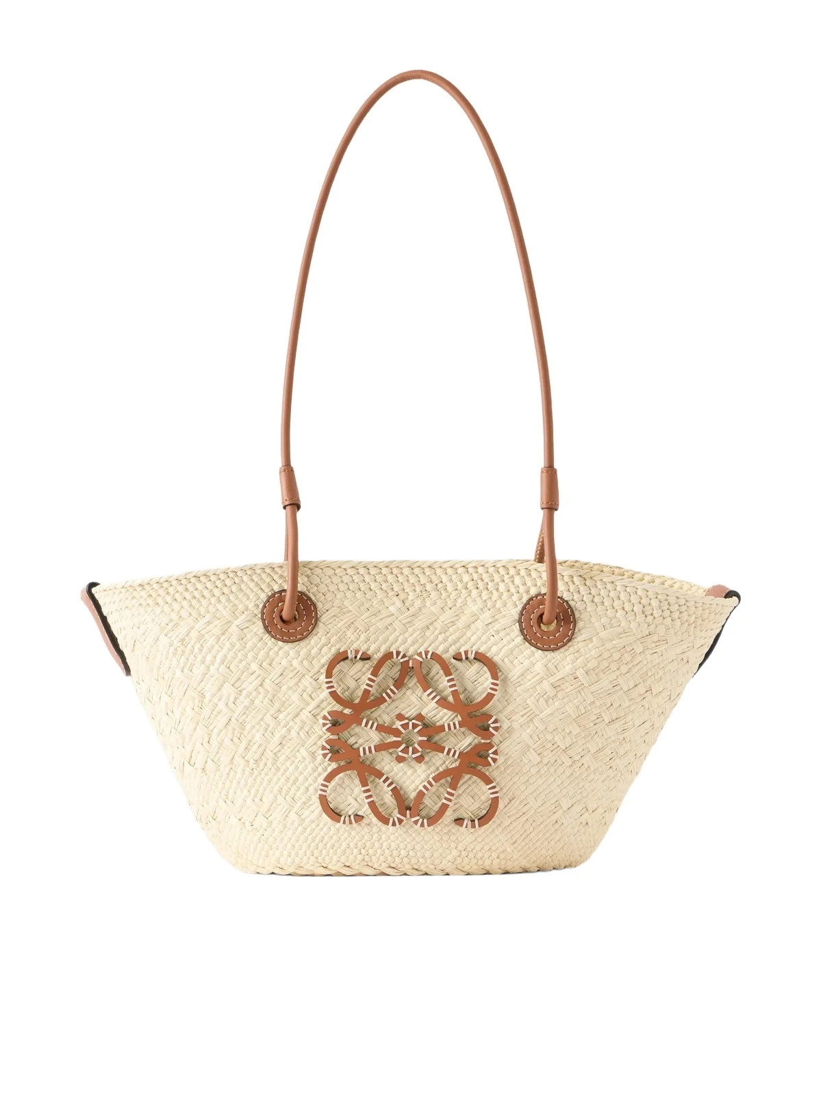 + Paula's Ibiza Anagram Basket Leather-trimmed Raffia Shoulder Bag + Paula's Ibiza Anagram Basket Leather-trimmed Raffia Shoulder Bag