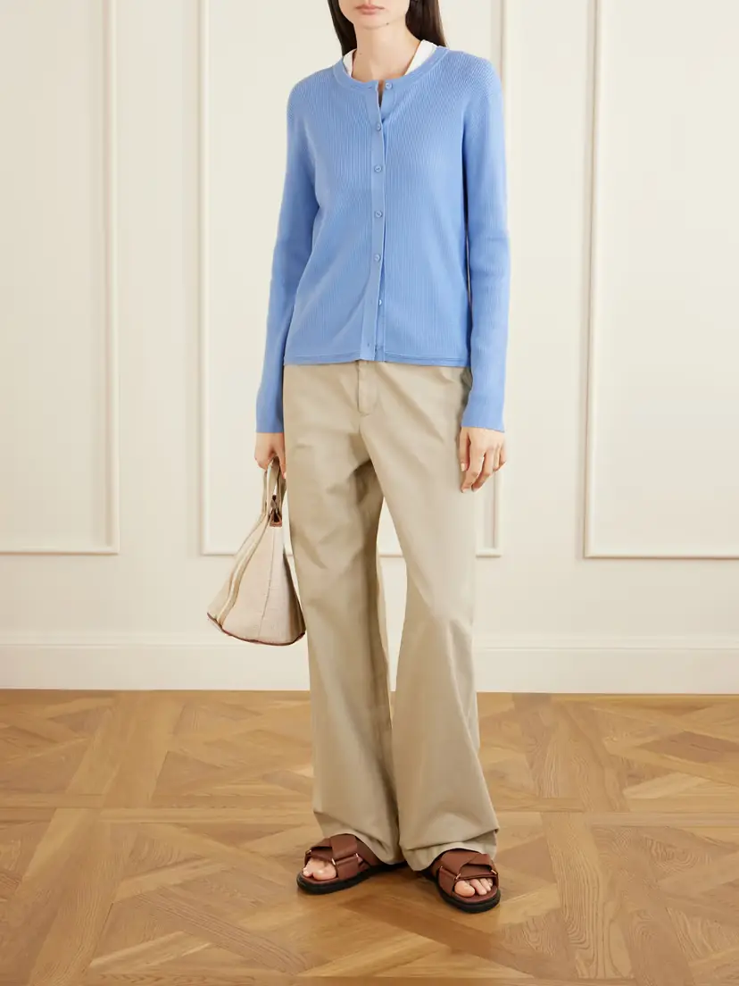 Lisa Yang Abeena Ribbed Cotton And Cashmere-blend Cardigan - Blue | Thumbnail 2