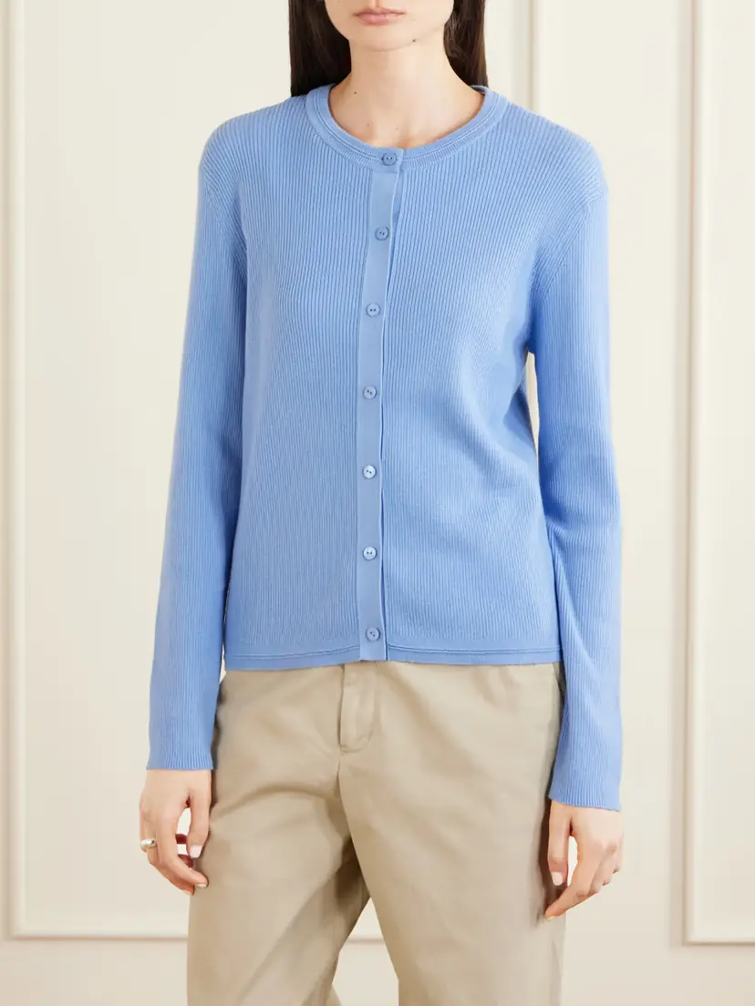 Lisa Yang Abeena Ribbed Cotton And Cashmere-blend Cardigan - Blue | Thumbnail 3