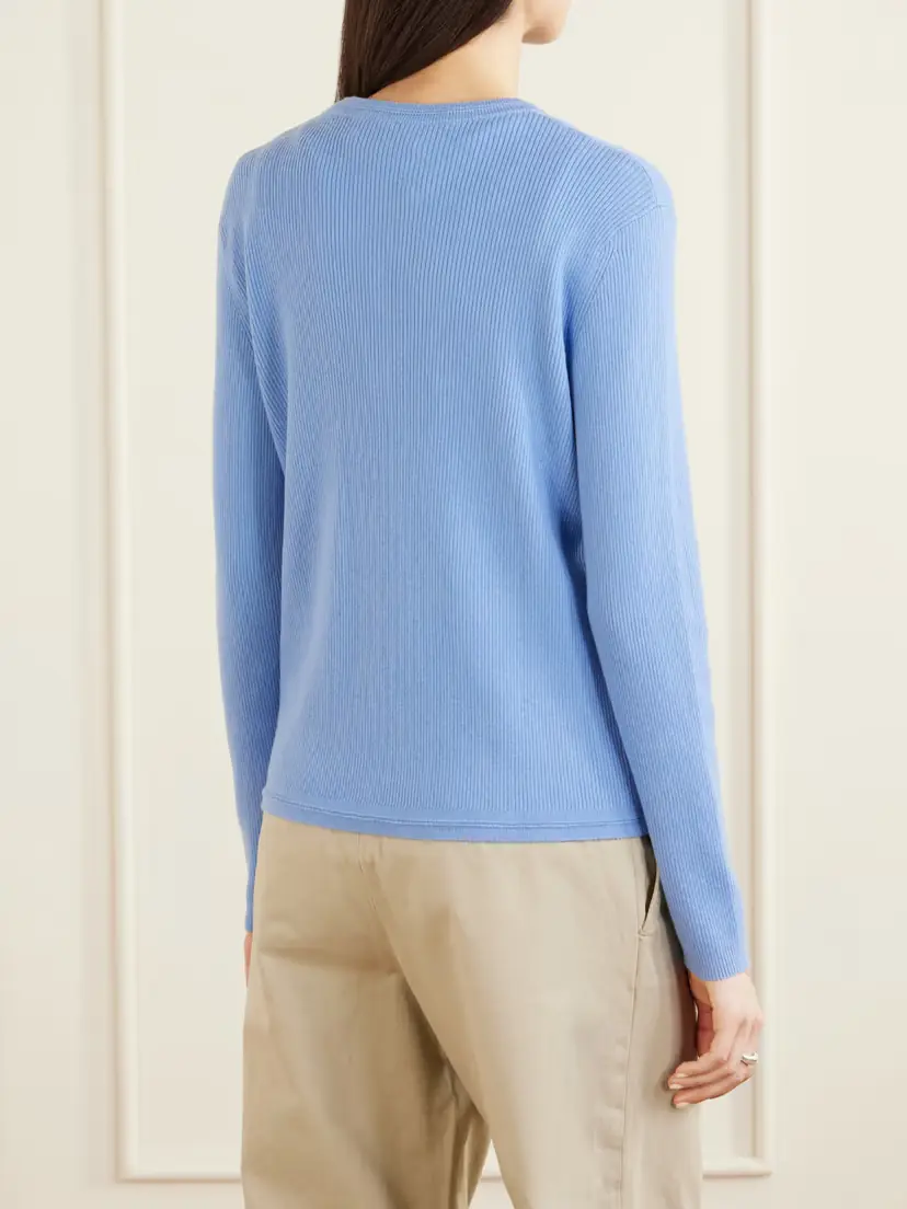 Lisa Yang Abeena Ribbed Cotton And Cashmere-blend Cardigan - Blue | Thumbnail 4