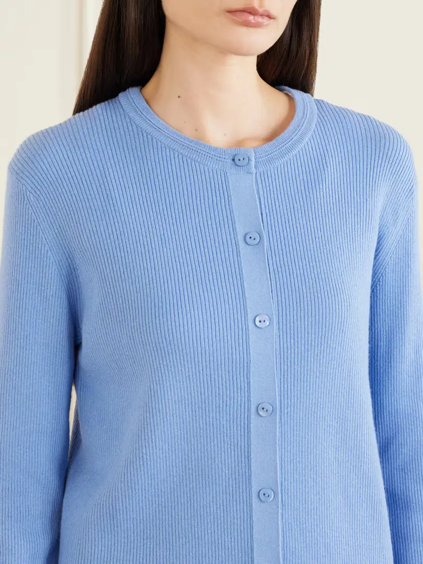 Lisa Yang Abeena Ribbed Cotton And Cashmere-blend Cardigan - Blue | Thumbnail 5