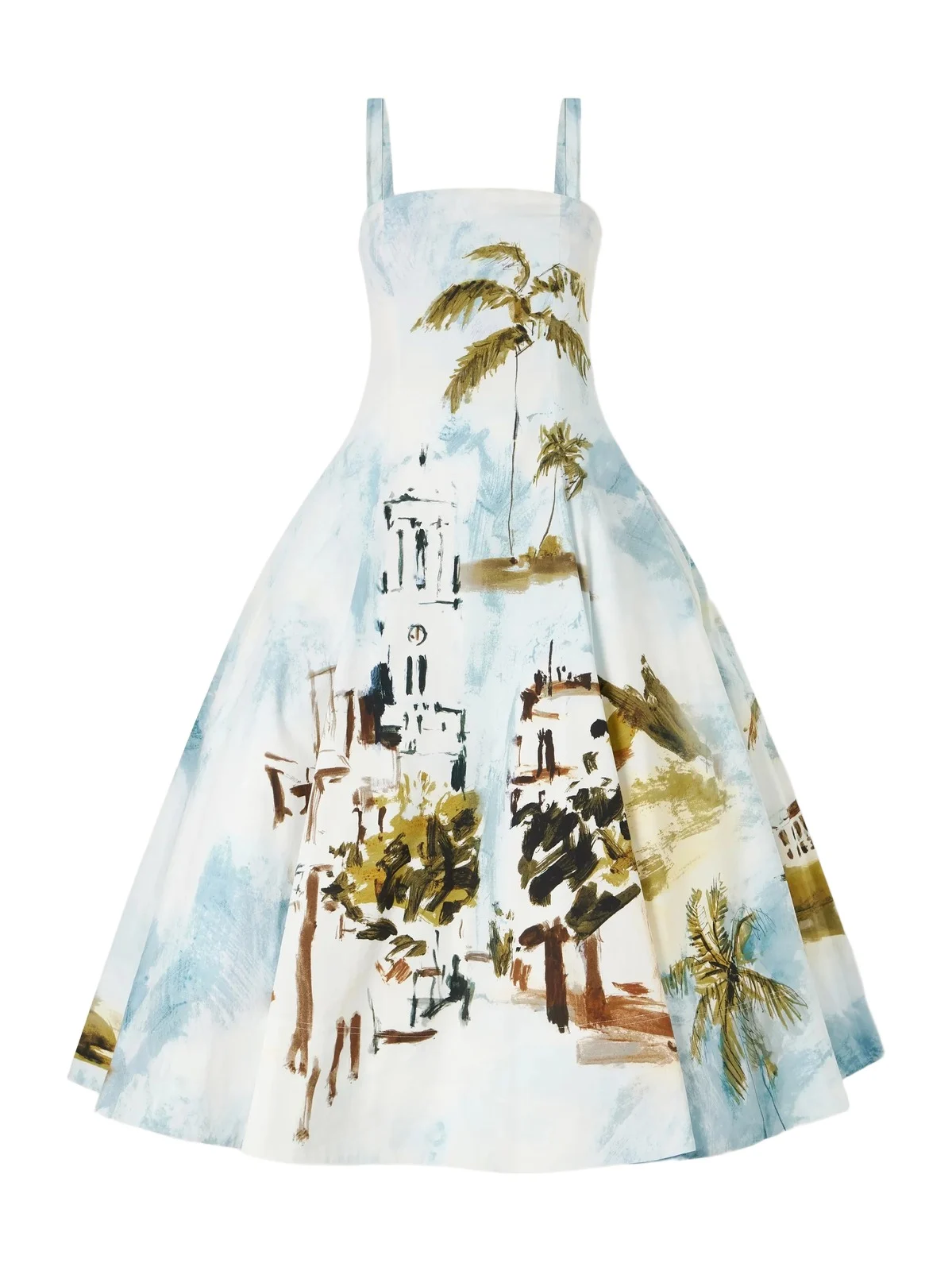 Dominican Landscape Printed Cotton-poplin Midi Dress