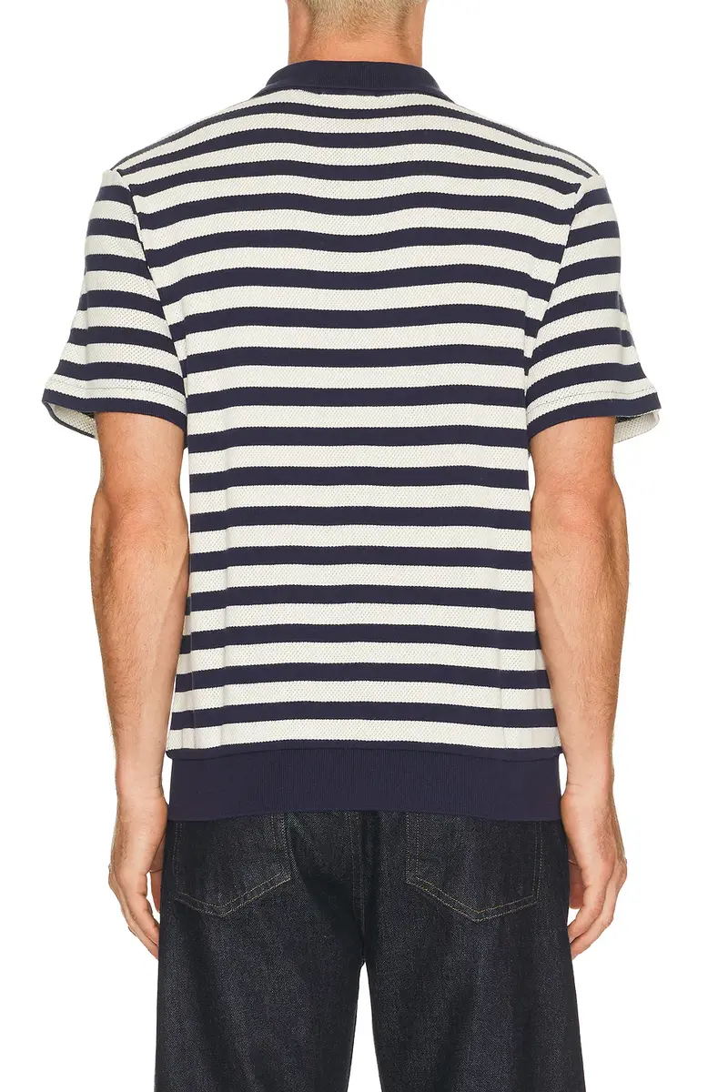 Polo Ralph Lauren Short Sleeve Cotton Club Stripe Textured Fully Fashioned Johnny Collar Polo | Thumbnail 2 Polo Ralph Lauren Short Sleeve Cotton Club Stripe Textured Fully Fashioned Johnny Collar Polo | Thumbnail 2