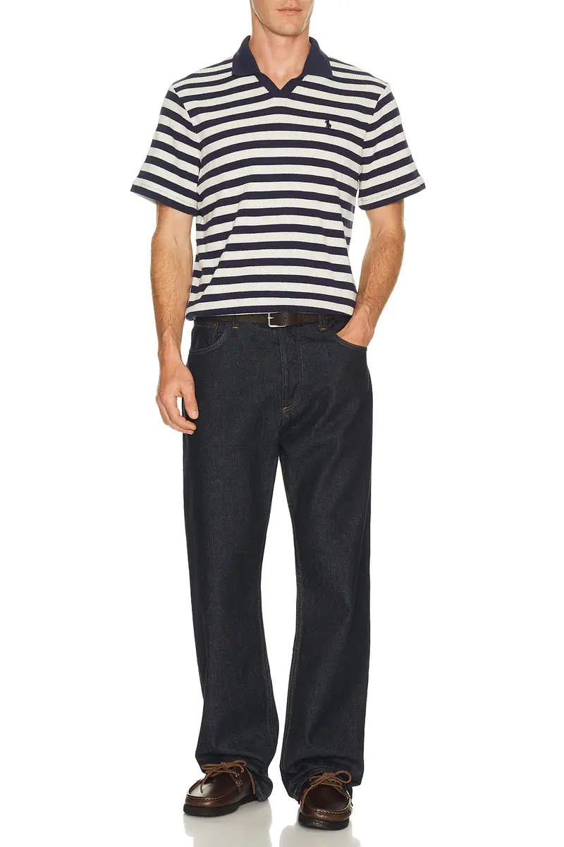Polo Ralph Lauren Short Sleeve Cotton Club Stripe Textured Fully Fashioned Johnny Collar Polo | Thumbnail 3 Polo Ralph Lauren Short Sleeve Cotton Club Stripe Textured Fully Fashioned Johnny Collar Polo | Thumbnail 3