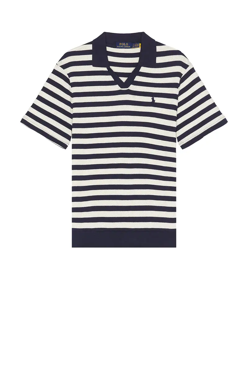 Polo Ralph Lauren Short Sleeve Cotton Club Stripe Textured Fully Fashioned Johnny Collar Polo | Thumbnail 4 Polo Ralph Lauren Short Sleeve Cotton Club Stripe Textured Fully Fashioned Johnny Collar Polo | Thumbnail 4
