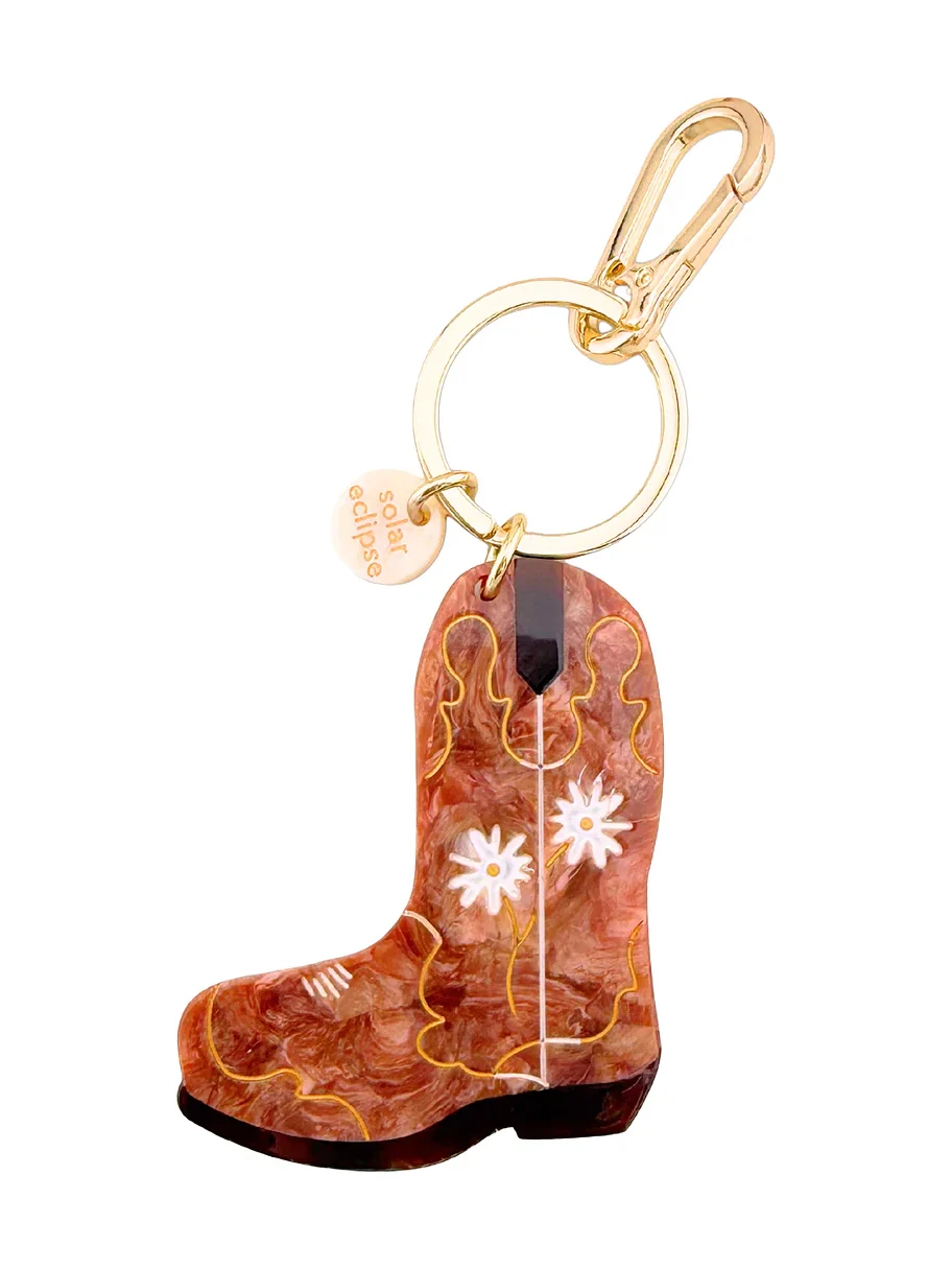 Solar Eclipse Hand-painted Daisy Cowboy Boot Bag Charm + Keychain