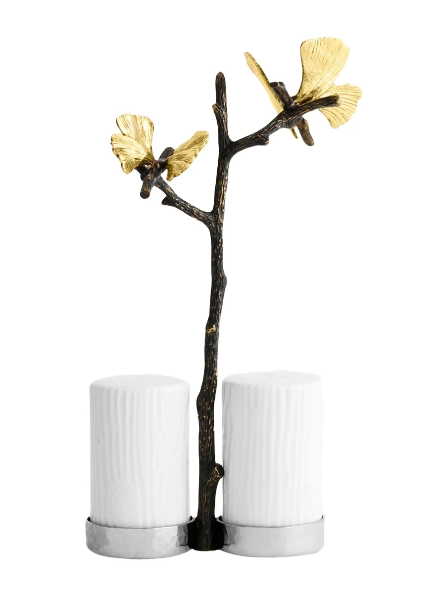 Michael Aram Butterfly Ginkgo Salt and Pepper Shakers with Caddy
