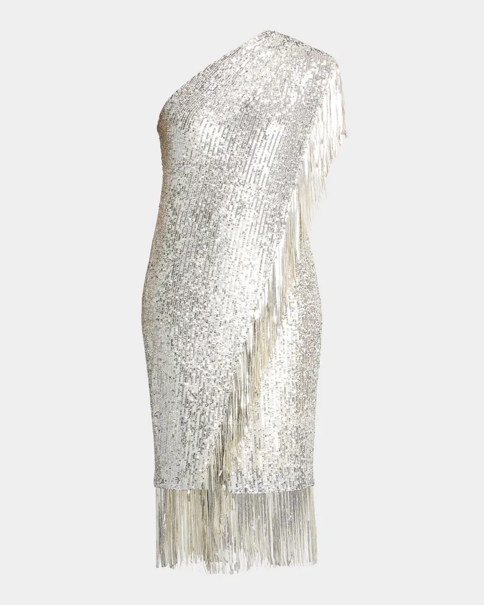 Badgley Mischka Collection One-Shoulder Fringed Sequin Toga Dress | Thumbnail 5 Badgley Mischka Collection One-Shoulder Fringed Sequin Toga Dress | Thumbnail 5