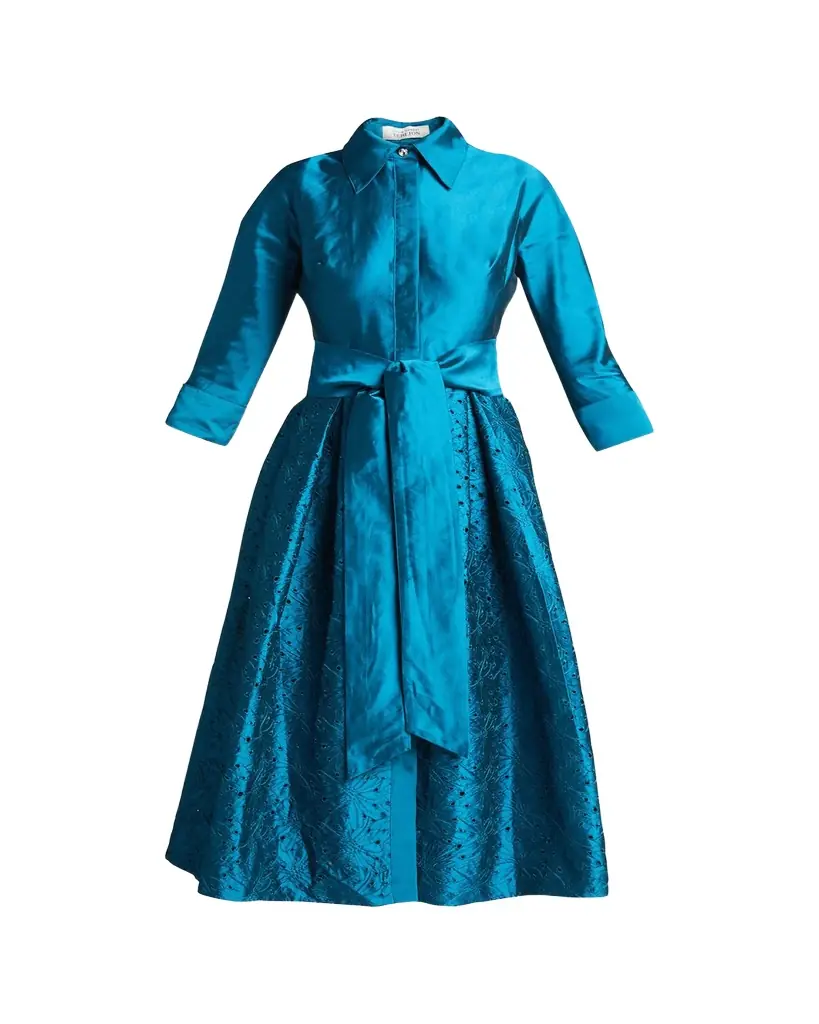 Rickie Freeman for Teri Jon Taffeta Shirt Dress w/ Eyelet Skirt | Image 1 Rickie Freeman for Teri Jon Taffeta Shirt Dress w/ Eyelet Skirt | Image 1