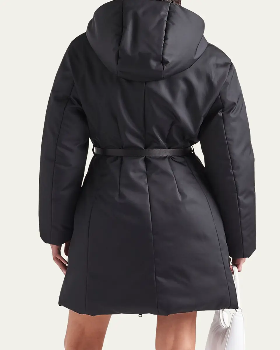 Prada Re-Nylon Hooded Down Belted Jacket | Thumbnail 3 Prada Re-Nylon Hooded Down Belted Jacket | Thumbnail 3