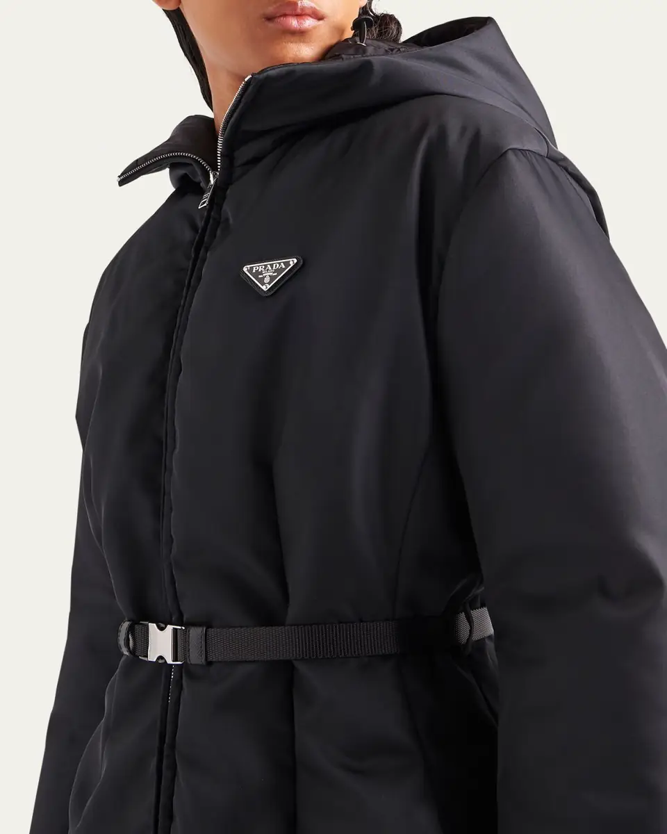 Prada Re-Nylon Hooded Down Belted Jacket | Thumbnail 4 Prada Re-Nylon Hooded Down Belted Jacket | Thumbnail 4