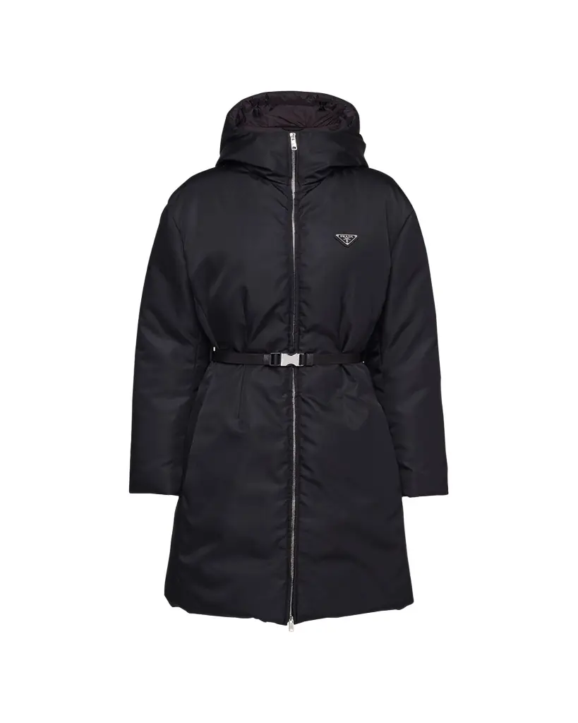 Prada Re-Nylon Hooded Down Belted Jacket