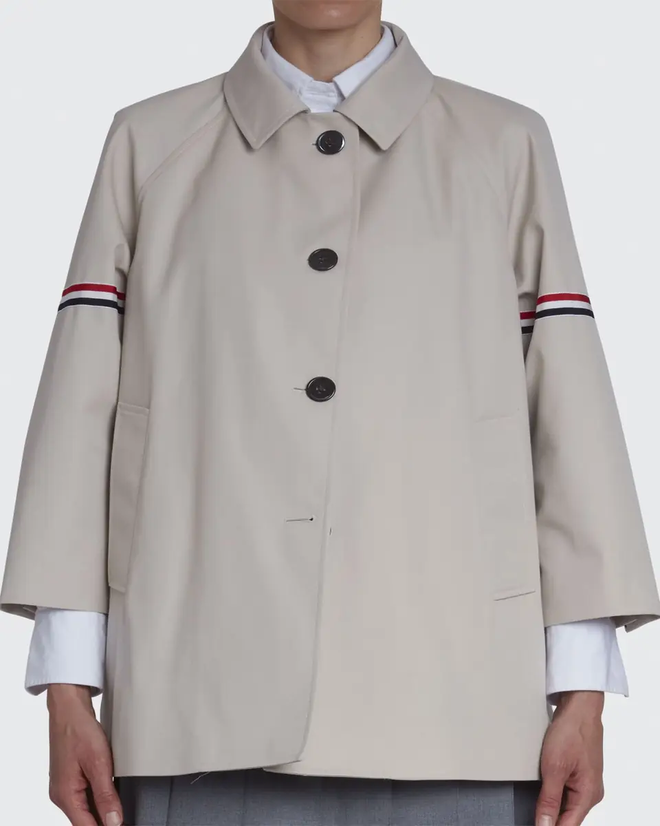Thom Browne Water-Resistant Twill Cropped-Sleeve Car Coat w/ Striped Armband | Thumbnail 2 Thom Browne Water-Resistant Twill Cropped-Sleeve Car Coat w/ Striped Armband | Thumbnail 2