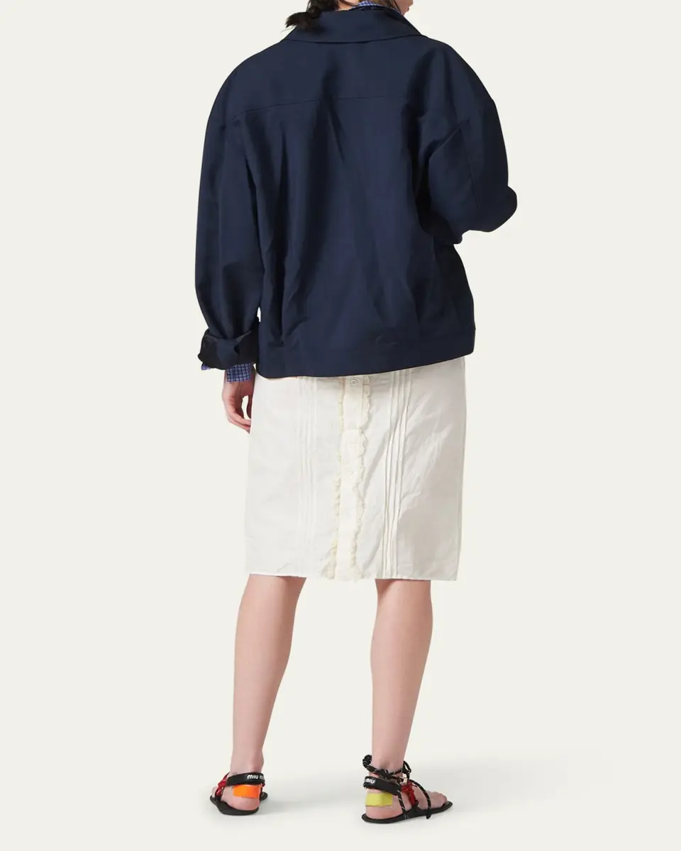 Miu Miu Logo-Embroidered Zip Up Wool Bomber Jacket | Thumbnail 3 Miu Miu Logo-Embroidered Zip Up Wool Bomber Jacket | Thumbnail 3