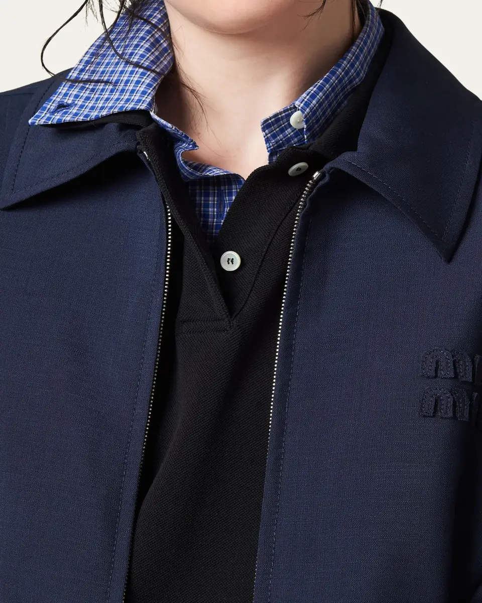 Miu Miu Logo-Embroidered Zip Up Wool Bomber Jacket | Thumbnail 4 Miu Miu Logo-Embroidered Zip Up Wool Bomber Jacket | Thumbnail 4