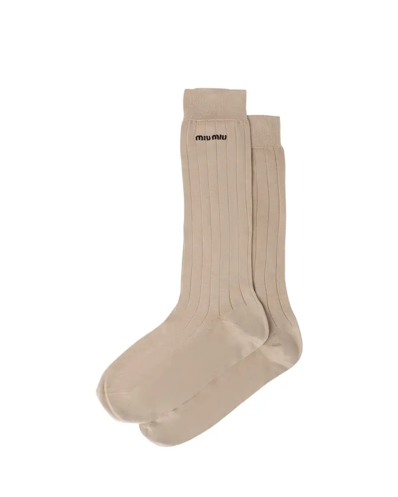 Miu Miu Logo-Knit Silk Sock | Image 1 Miu Miu Logo-Knit Silk Sock | Image 1