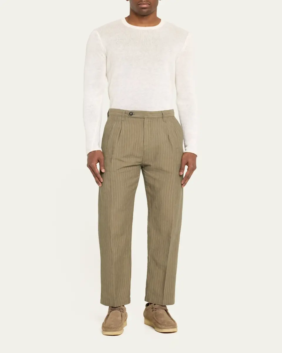 Massimo Alba Men's Cotton-Linen Chevron Double-Pleated Trousers | Thumbnail 2 Massimo Alba Men's Cotton-Linen Chevron Double-Pleated Trousers | Thumbnail 2