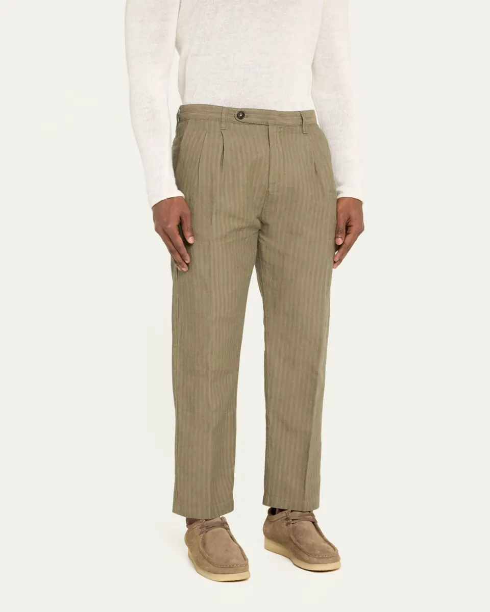 Massimo Alba Men's Cotton-Linen Chevron Double-Pleated Trousers | Thumbnail 4 Massimo Alba Men's Cotton-Linen Chevron Double-Pleated Trousers | Thumbnail 4