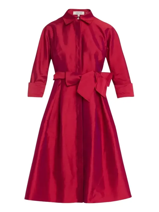 3/4-Sleeve Belted Midi Shirtdress 3/4-Sleeve Belted Midi Shirtdress