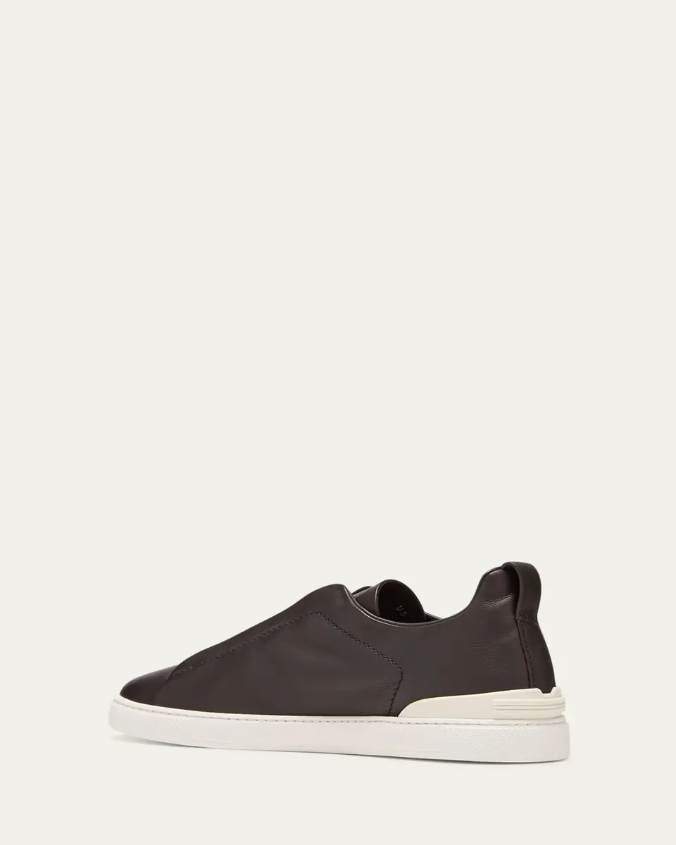 Zegna Men's Triple Stitch Deerskin Leather Slip-On Sneakers | Thumbnail 3