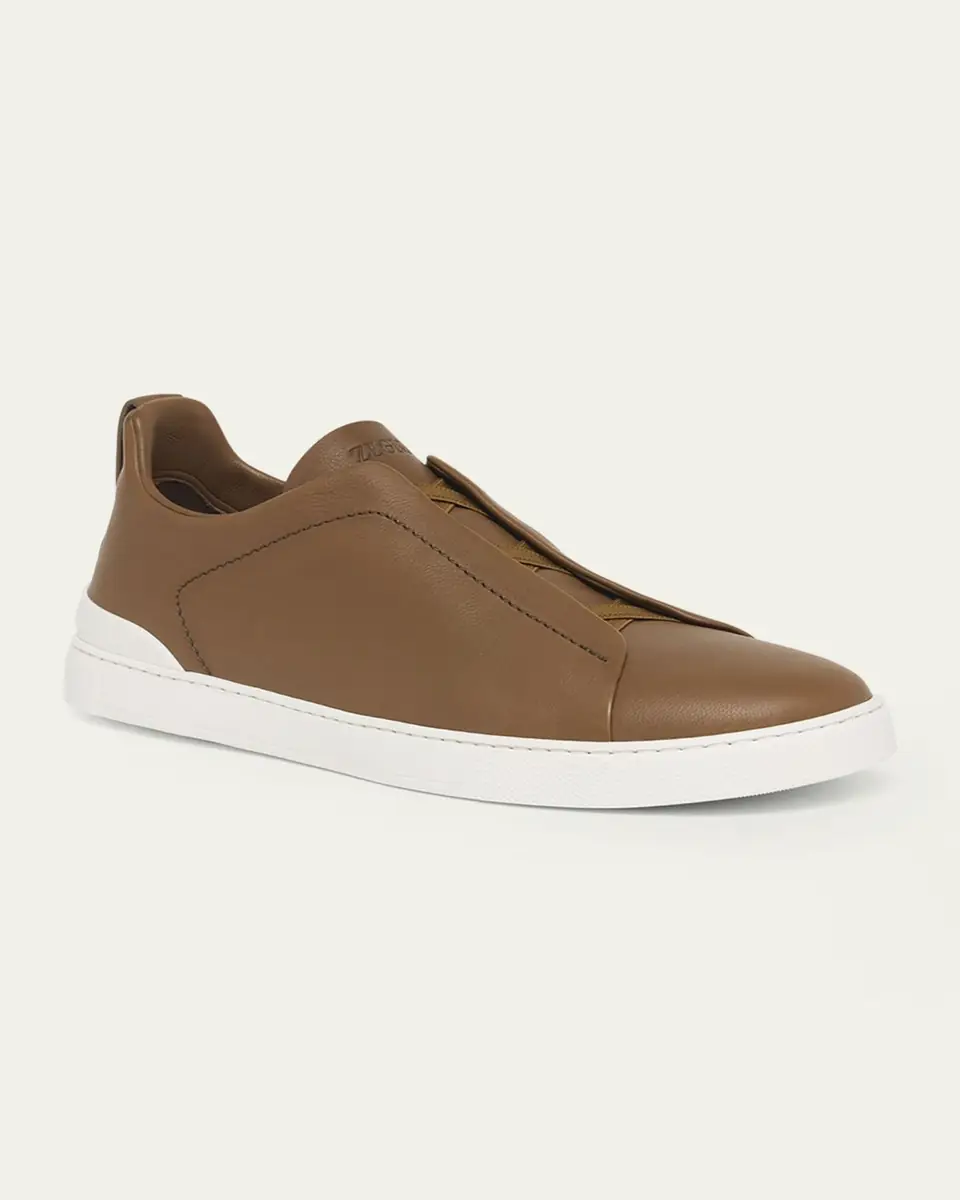 Zegna Men's Triple Stitch Deerskin Leather Slip-On Sneakers | Thumbnail 7