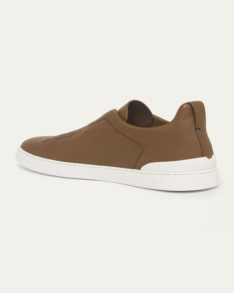 Zegna Men's Triple Stitch Deerskin Leather Slip-On Sneakers | Thumbnail 8