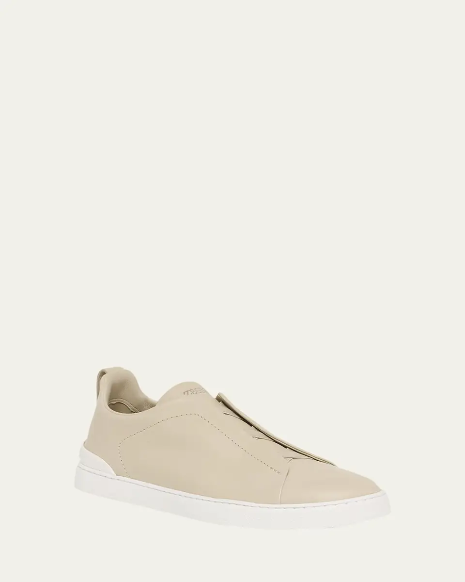 Zegna Men's Triple Stitch Deerskin Leather Slip-On Sneakers | Thumbnail 10